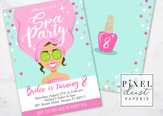 Spa Birthday Party Invitation Printable File