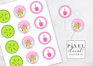 Spa Girl, Brunette, Birthday Party Printable Cupcake Toppers / Picks