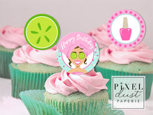 Load image into Gallery viewer, Spa Girl, Brunette, Birthday Party Printable Cupcake Toppers / Picks
