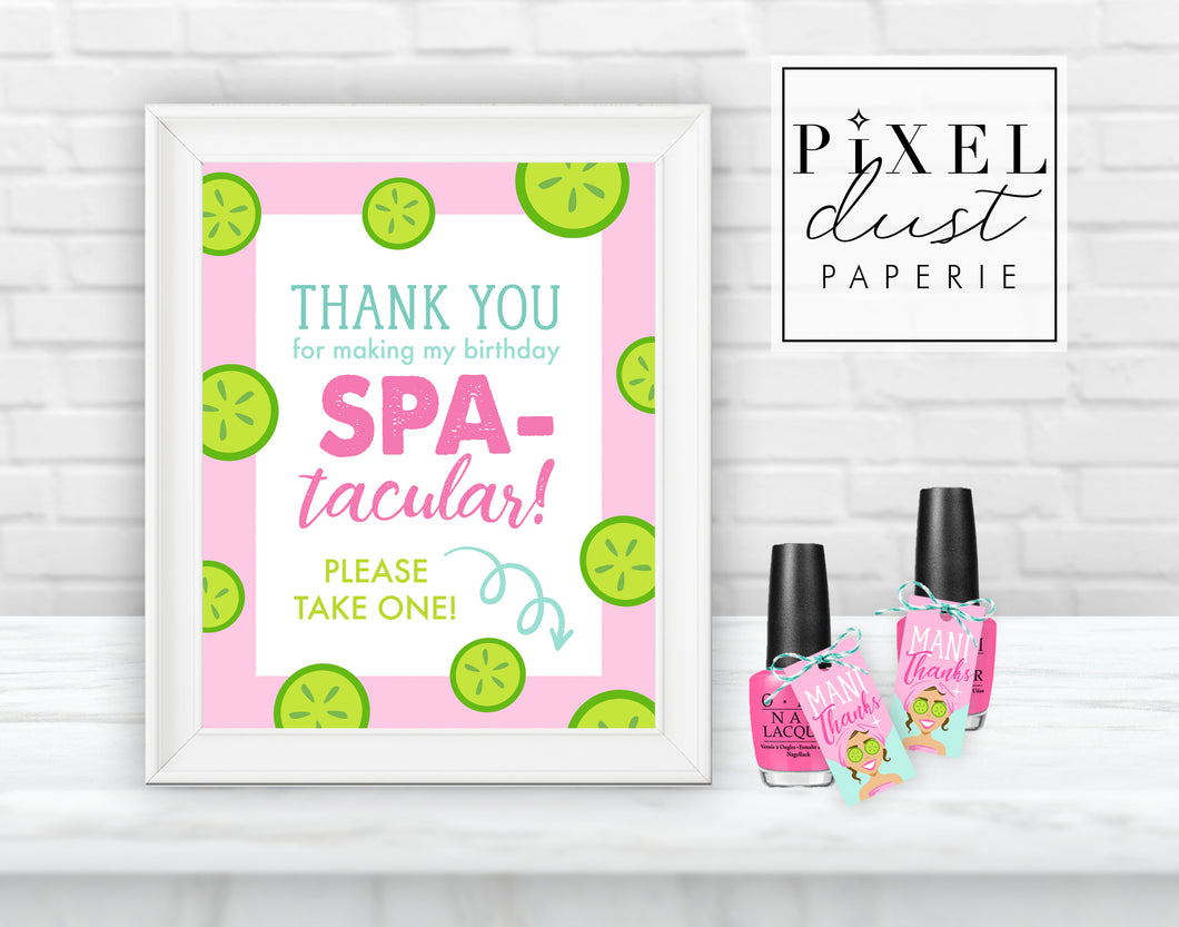 Spa Birthday Party Favor Sign, 8x10 Thank You Sign