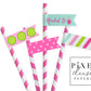 Spa Pedicure Birthday Party Straw Flags Printable File