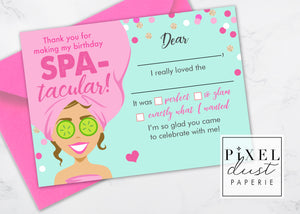 Spa Girl, Light Brown Hair, Printable Fill in the Blank Thank You Note Card