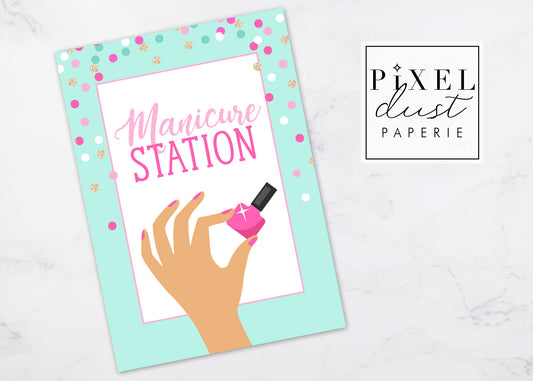 Spa Birthday Party Printable Manicure, Pedicure and Facial Station Signs