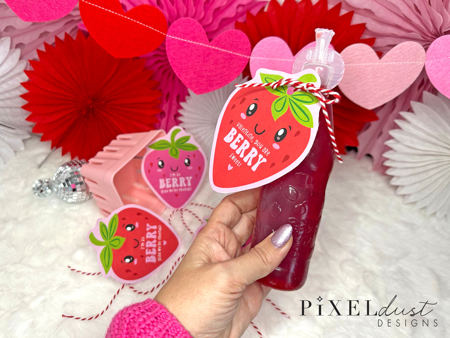 Berry Sweet Strawberry Printable Valentine Cards