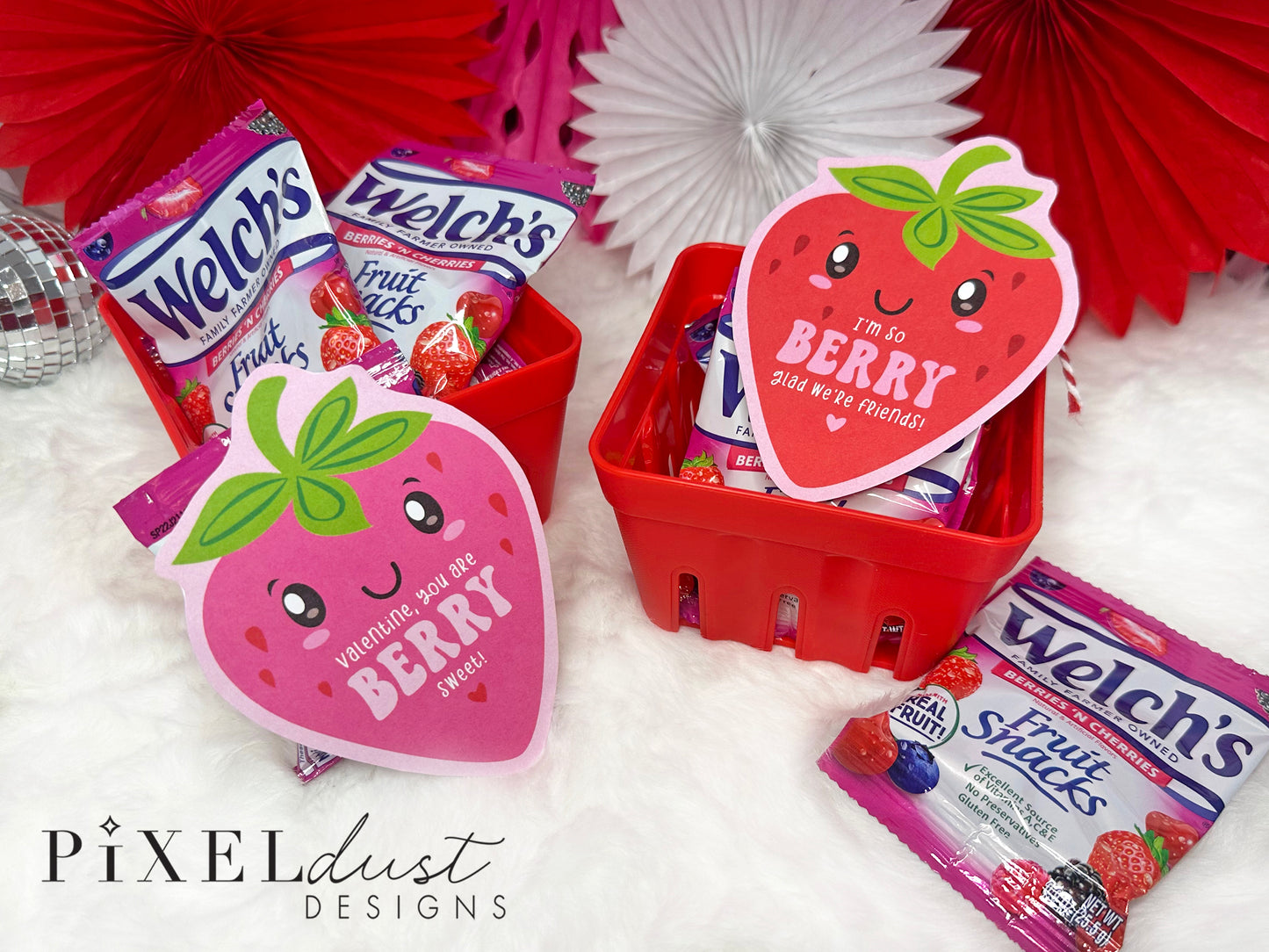 Berry Sweet Strawberry Printable Valentine Cards