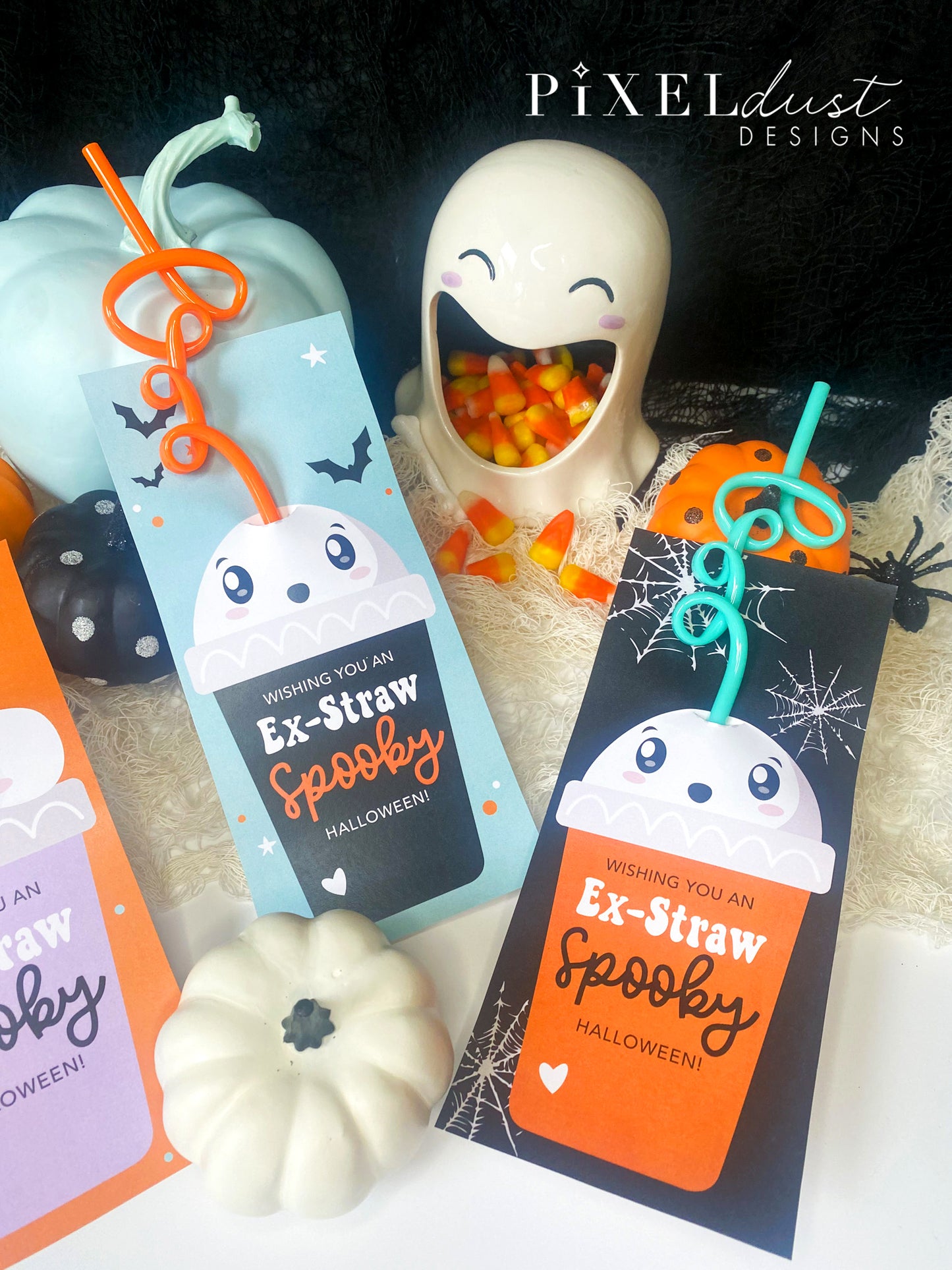 Spooky Silly Straw Printable Halloween Cards