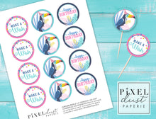 Load image into Gallery viewer, Tropical Toucan Birthday Party Printable Cupcake Toppers / Picks
