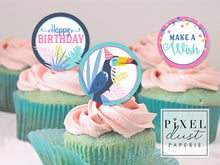 Load image into Gallery viewer, Tropical Toucan Birthday Party Printable Cupcake Toppers / Picks
