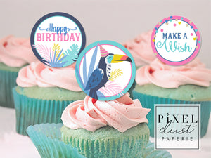 Tropical Toucan Birthday Party Printable Cupcake Toppers / Picks