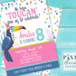 Tropical Toucan Birthday Party Invitation Printable File