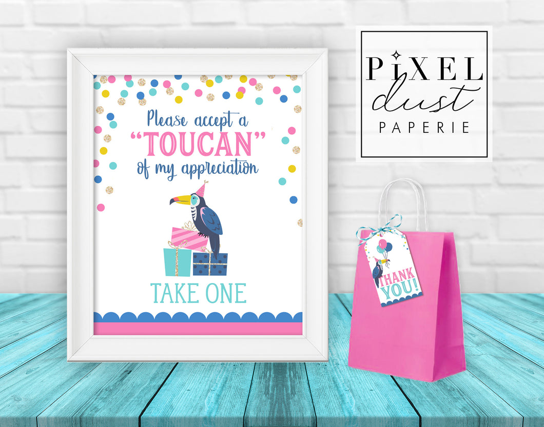 Tropical Toucan Birthday Party Favor Sign, 8x10 Thank You Printable Sign