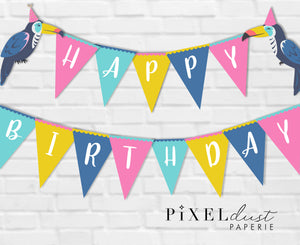Tropical Toucan 'Happy Birthday' Printable Party Pennant Banner
