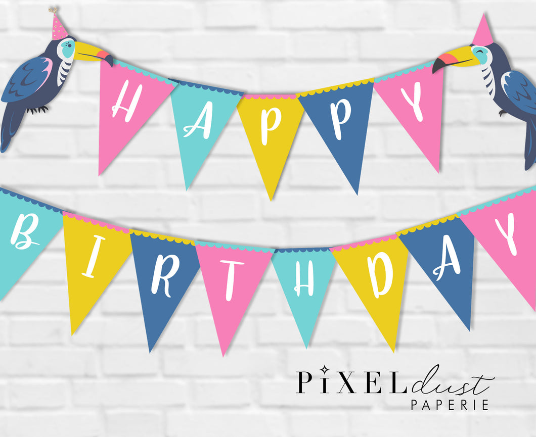 Tropical Toucan 'Happy Birthday' Printable Party Pennant Banner