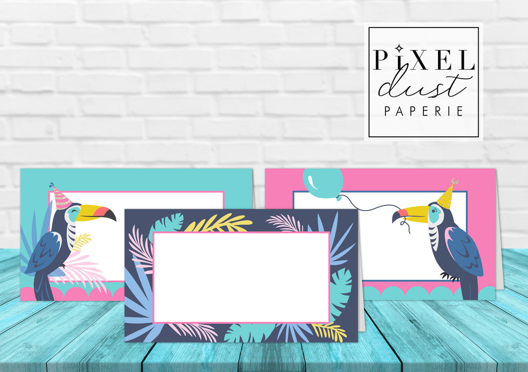 Tropical Toucan Birthday Party Food Label Tent Cards Printable File