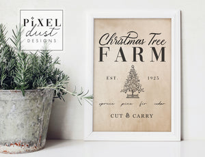 Christmas Tree Farm Printable Sign File, Vintage Christmas Home Decor Sign