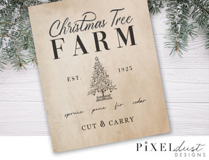 Christmas Tree Farm Printable Sign File, Vintage Christmas Home Decor Sign