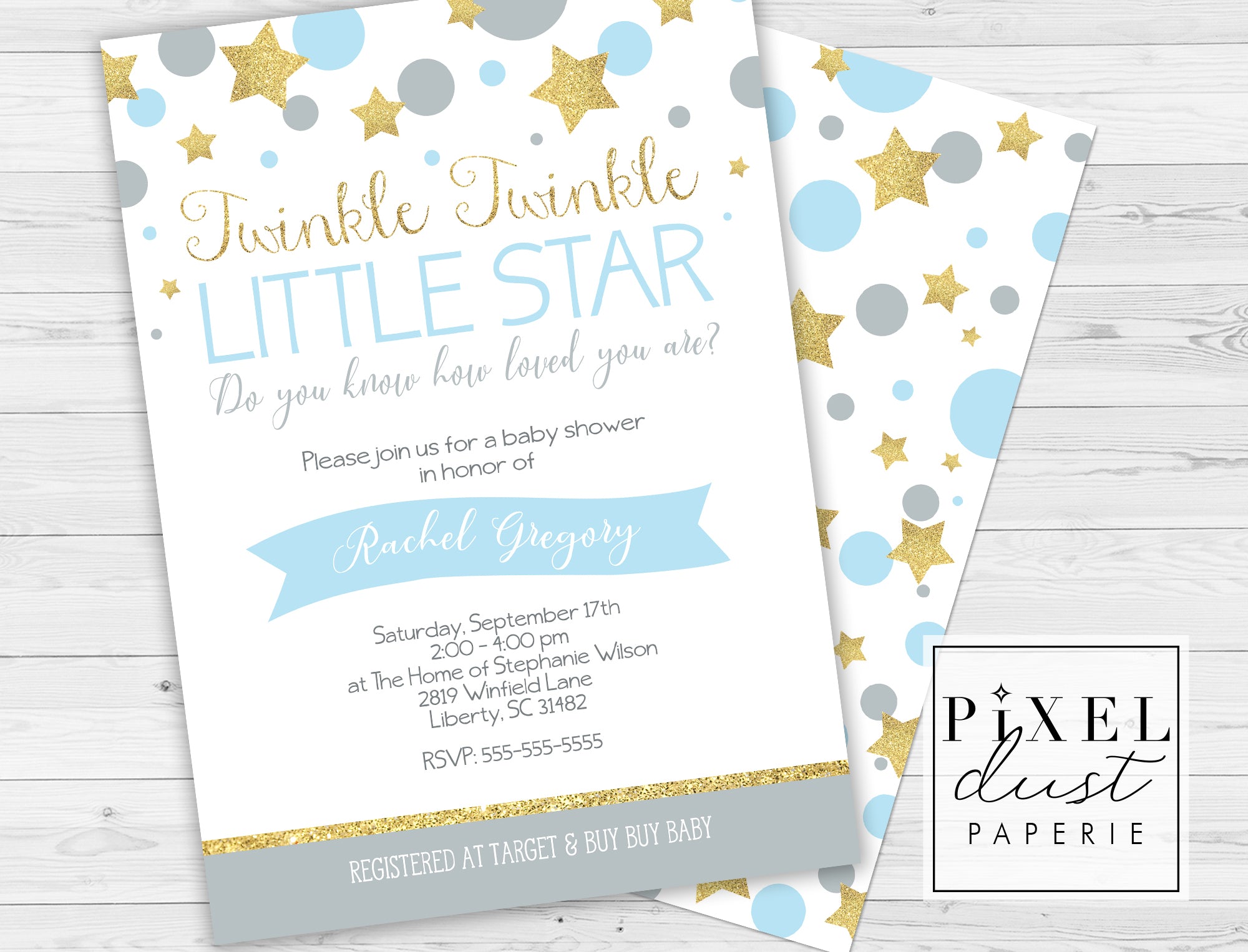 Twinkle, Twinkle Little Star Printable Boy Baby Shower Invitation File ...