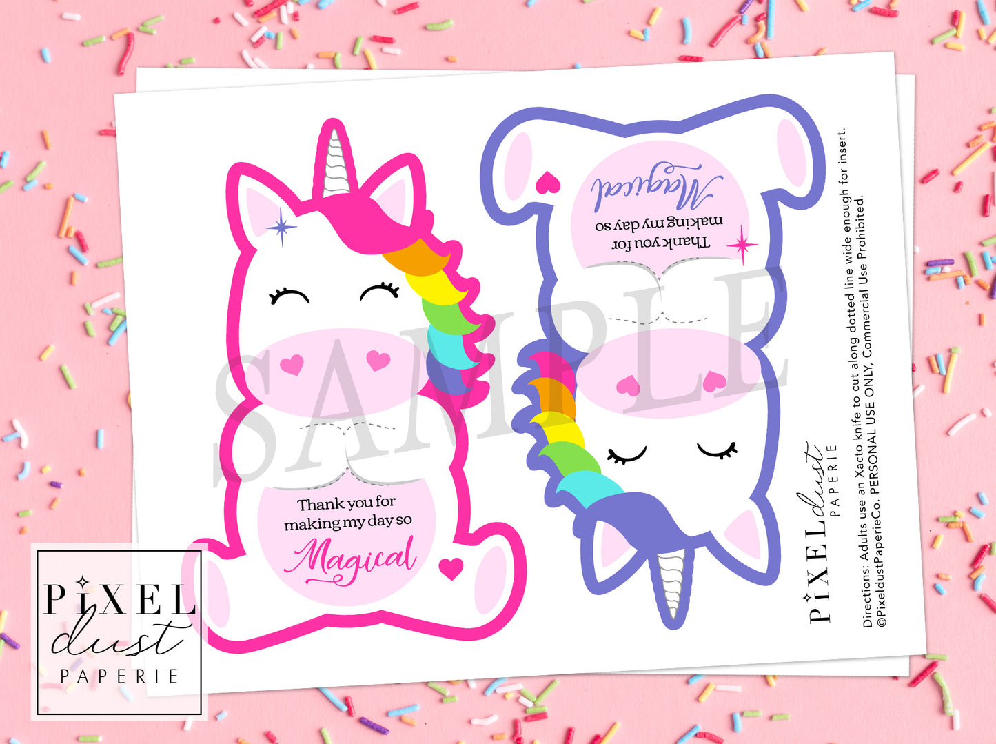 Unicorn Birthday Thank You Party Favor Cards