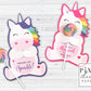 Unicorn Valentine Printable Treat Holder Cards