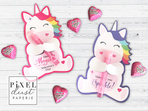 Unicorn Valentine Printable Treat Holder Cards