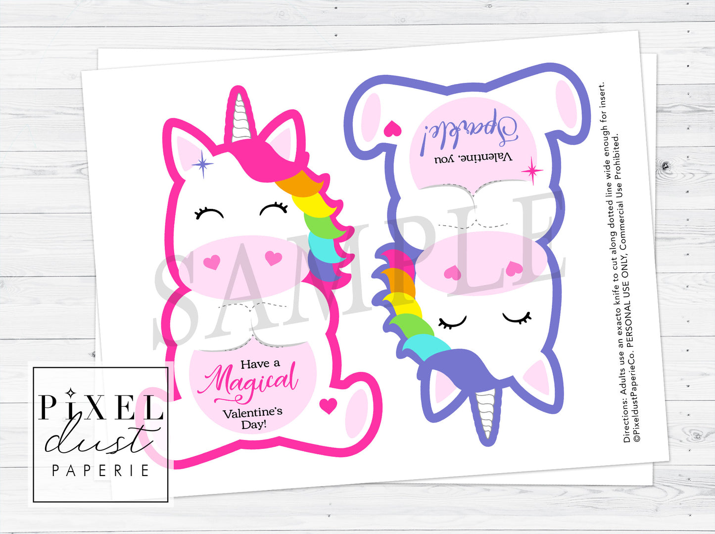Unicorn Valentine Printable Treat Holder Cards