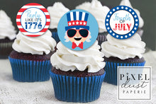 Load image into Gallery viewer, 4th of July Uncle Sam Printable Red, White &amp; Blue Cupcake Toppers / Picks
