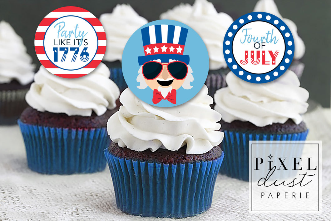 4th of July Uncle Sam Printable Red, White & Blue Cupcake Toppers / Picks