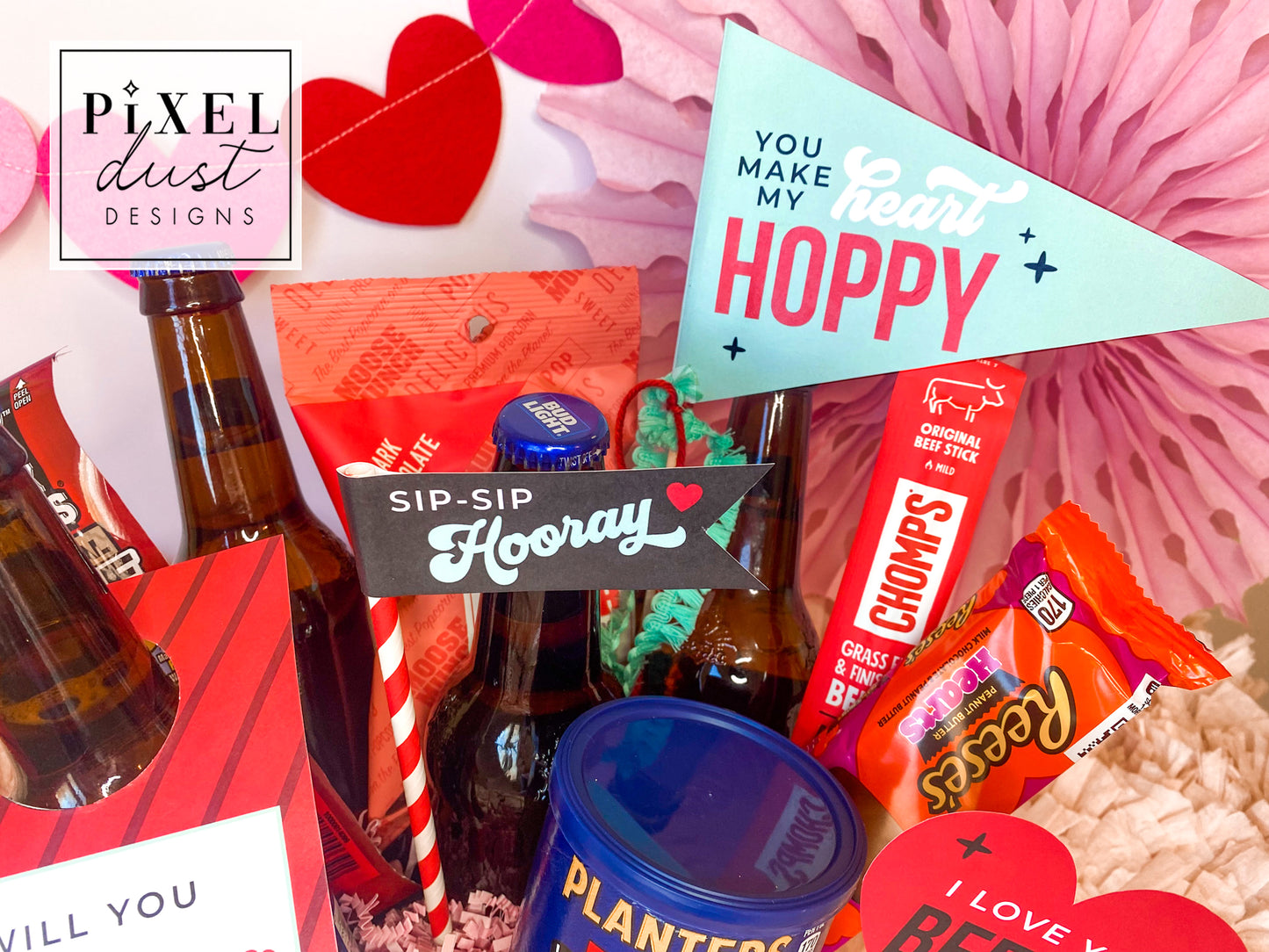 Valentine Beer Gift Basket Card & Flags