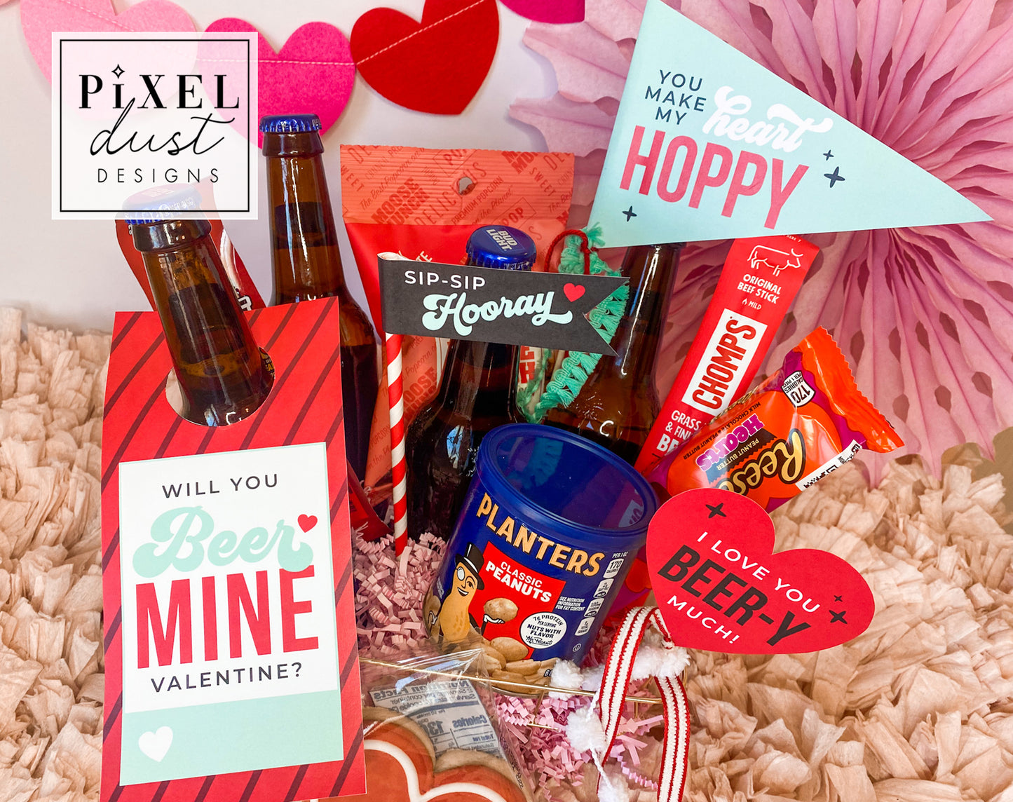 Valentine Beer Gift Basket Card & Flags