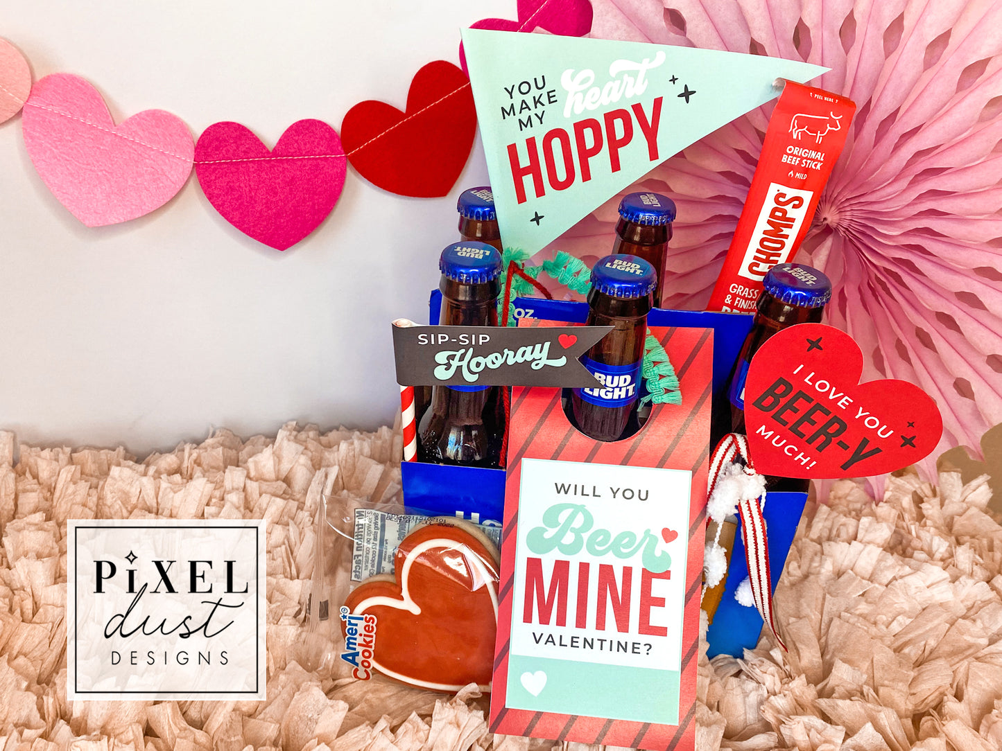 Valentine Beer Gift Basket Card & Flags