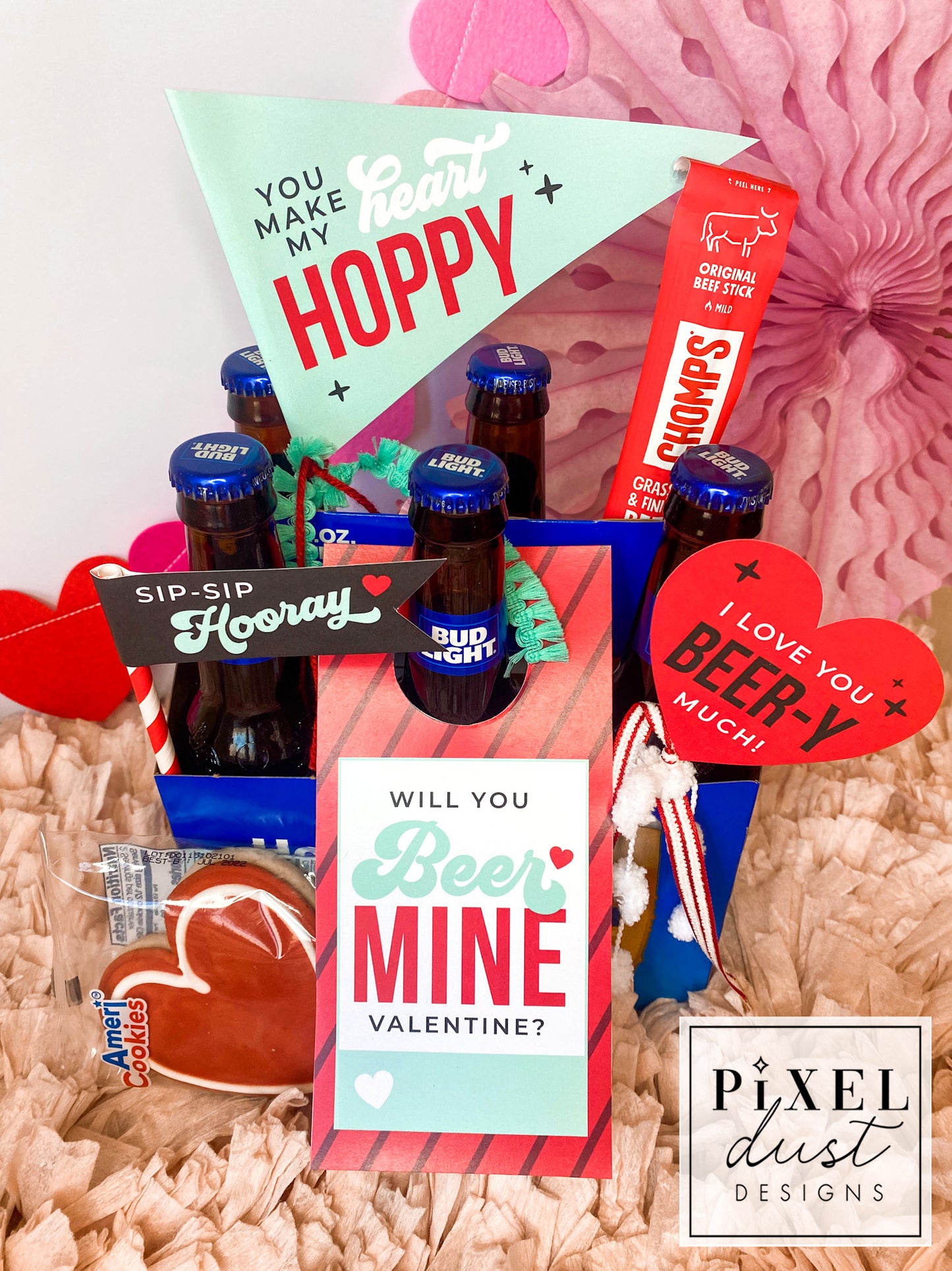 Valentine Beer Gift Basket Card & Flags