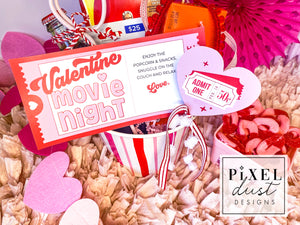 Valentine Movie Night Gift Basket Card & Flags