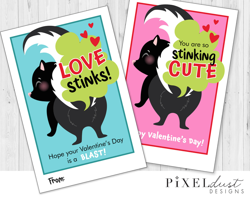 Love Stinks Funny Skunk Printable Valentine Cards