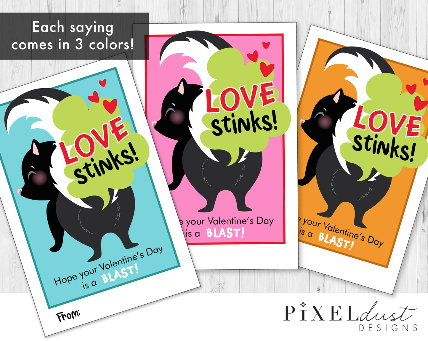 Love Stinks Funny Skunk Printable Valentine Cards