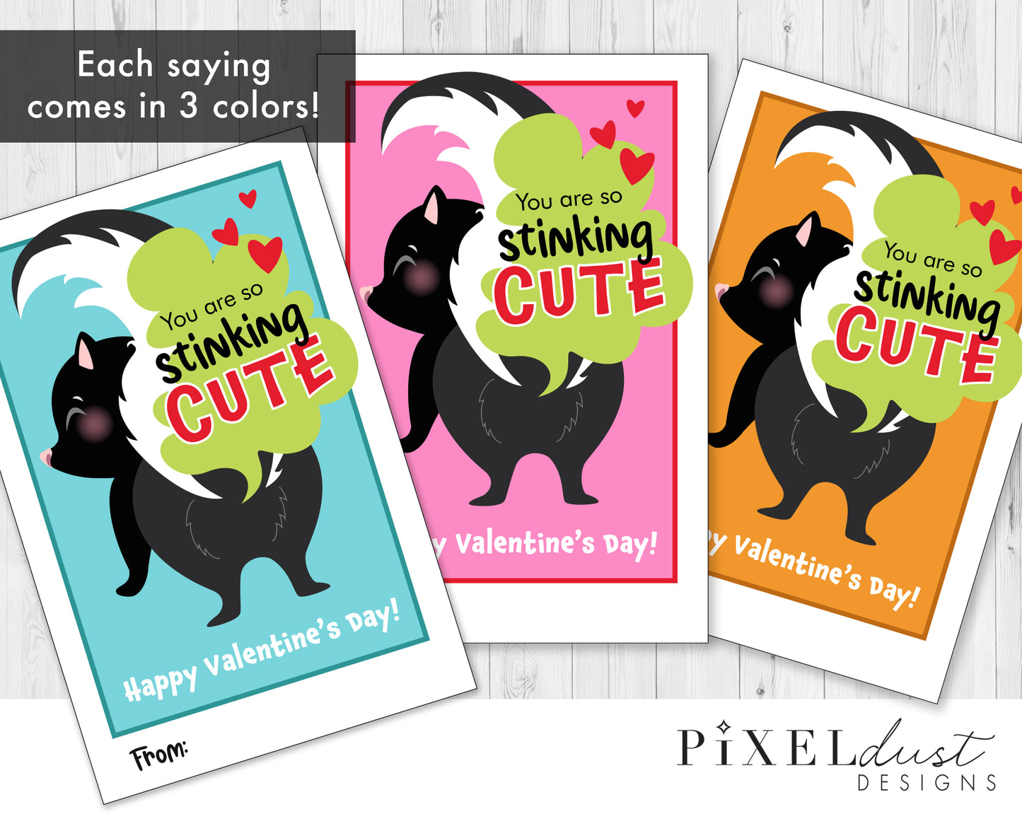 Love Stinks Funny Skunk Printable Valentine Cards