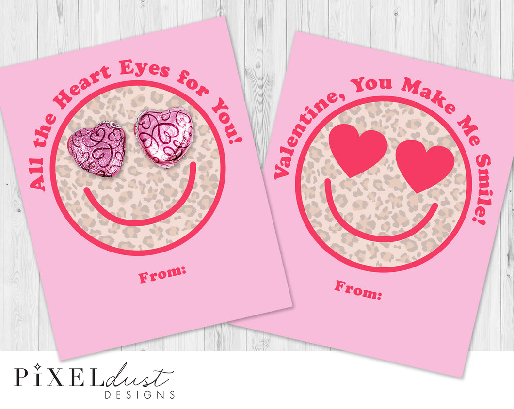Leopard Print Heart-Eye Smiley Face Emoji Valentine Cards