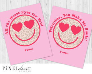 Leopard Print Heart-Eye Smiley Face Emoji Valentine Cards