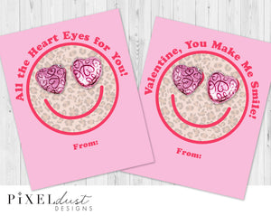 Leopard Print Heart-Eye Smiley Face Emoji Valentine Cards