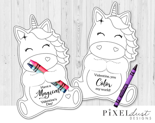 Unicorn Printable Valentine Treat Holder Coloring Cards