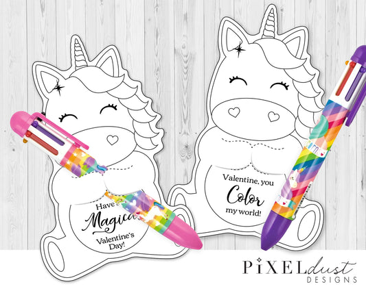 Unicorn Printable Valentine Treat Holder Coloring Cards