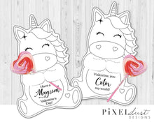 Load image into Gallery viewer, Unicorn Printable Valentine Treat Holder Coloring Cards
