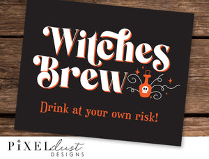 Witches Brew Printable Halloween Sign, Halloween Party Home Decor 8x10 Sign